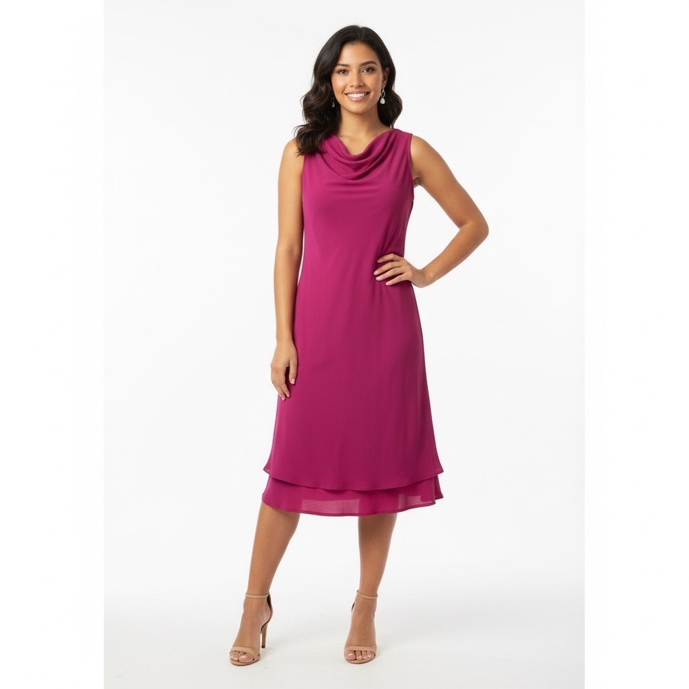 Jones New York Sheath Dress Women 8 Pink Sleeveless Drape Boat Neck Classic